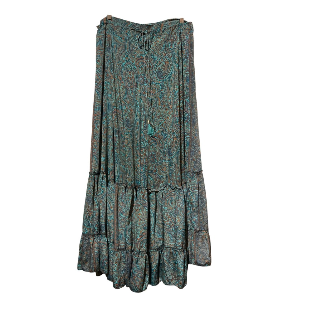 Karma Highway Paisley Maxi Skirt Teal Blue Boho Tiered One Size Beach Cover up